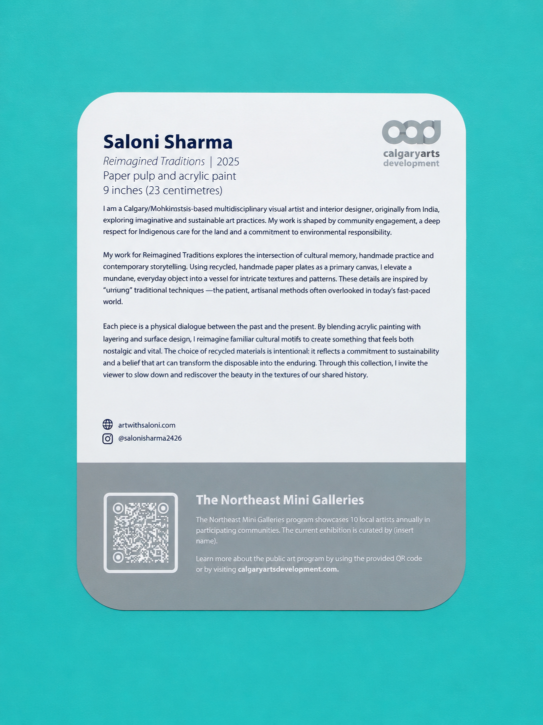 Artist statement for Saloni Sharma's Reimagined Traditions exhibition